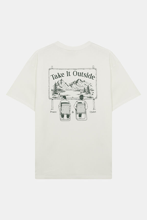 Relax Fit White Crew Neck Printed Men's T-Shirt 2