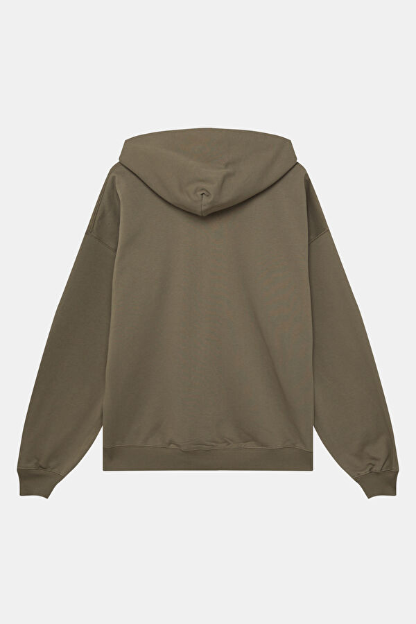 Haki Relax Kalıp Kapuşonlu Erkek Sweatshirt 2