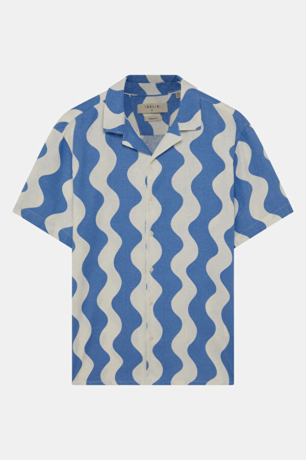 Relax Fit Blue Patterned Resort Collar Men's Shirt