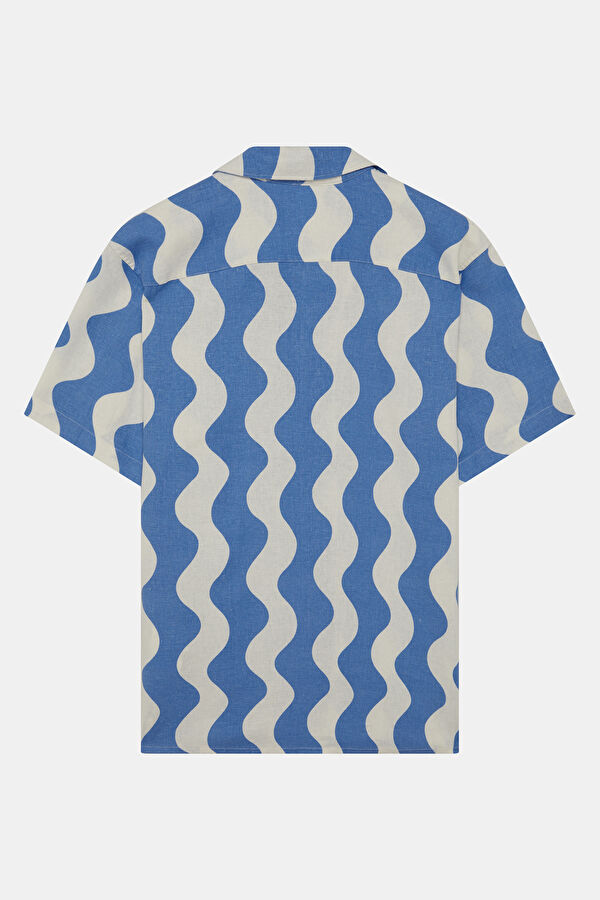 Relax Fit Blue Patterned Resort Collar Men's Shirt 2