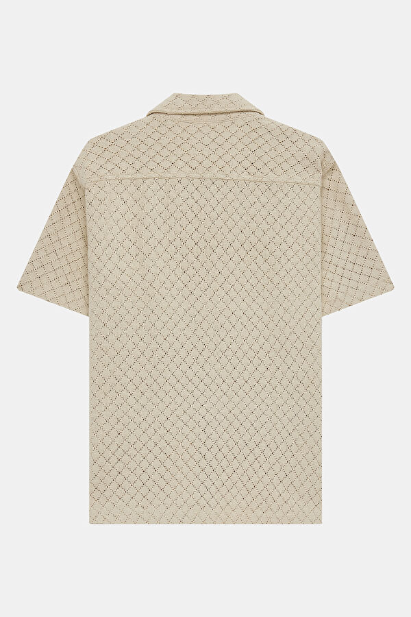 Cream Resort Collar Men's Shirt 2
