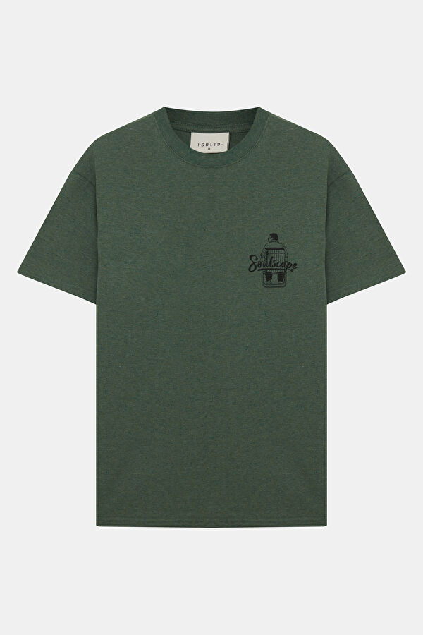 Relax Fit Green Crew Neck Printed Men's T-Shirt