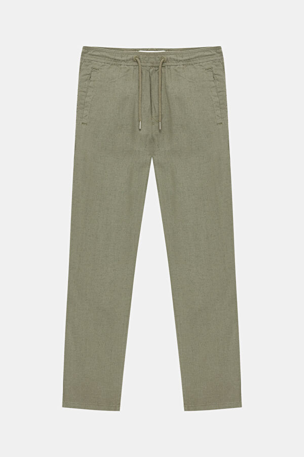 Khaki Straight Leg Linen Viscose Men's Pants