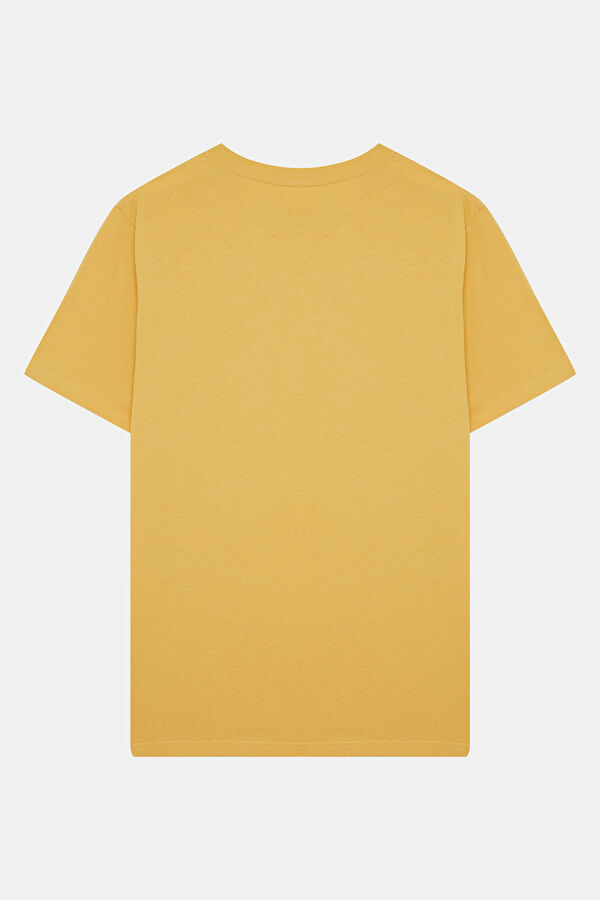 Relax Kalıp Sarı Bisiklet Yaka Baskılı Erkek T-Shirt 2