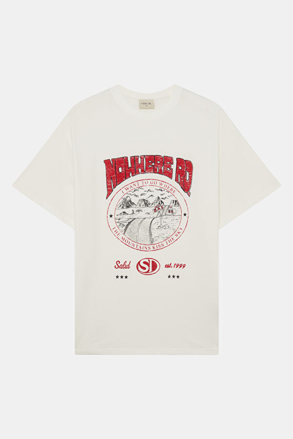Relax Fit Ecru Crew Neck Printed Men's T-Shirt