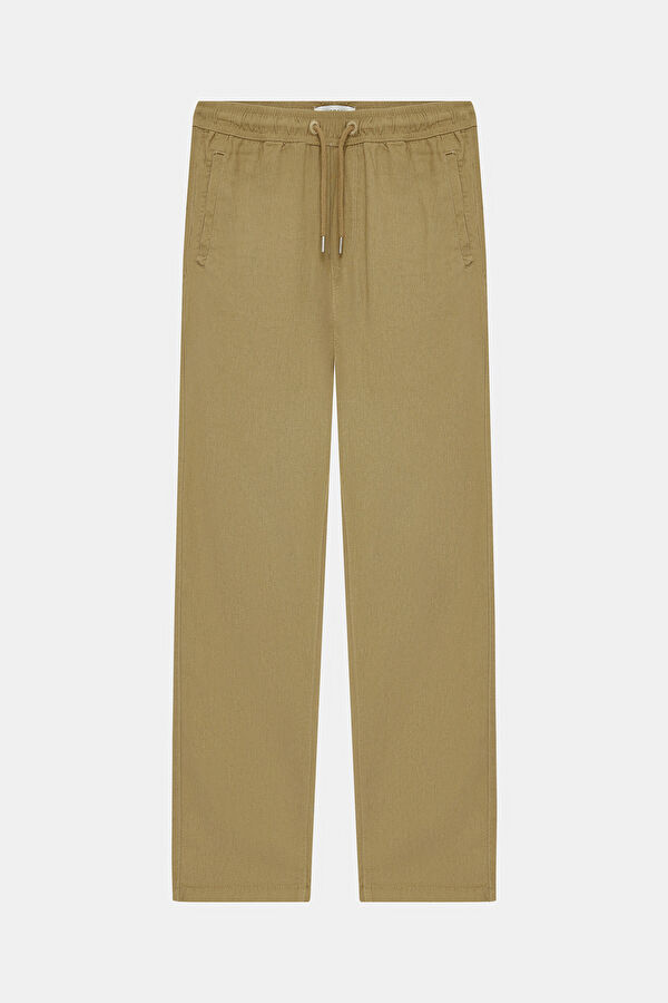 Beige Straight Leg Linen Viscose Men's Trousers