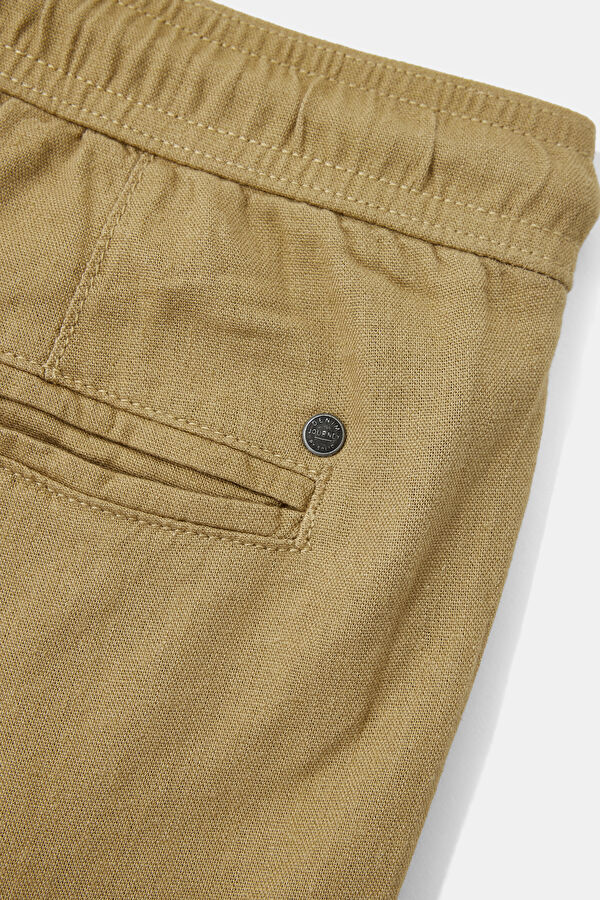 Beige Straight Leg Linen Viscose Men's Trousers 4