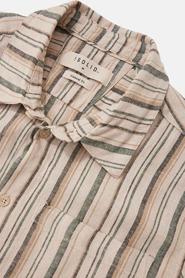 Beige Striped Resort Collar Men's Shirt 3