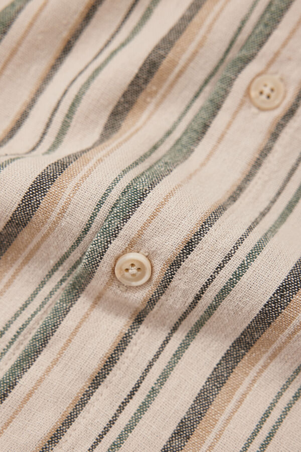 Beige Striped Resort Collar Men's Shirt 4