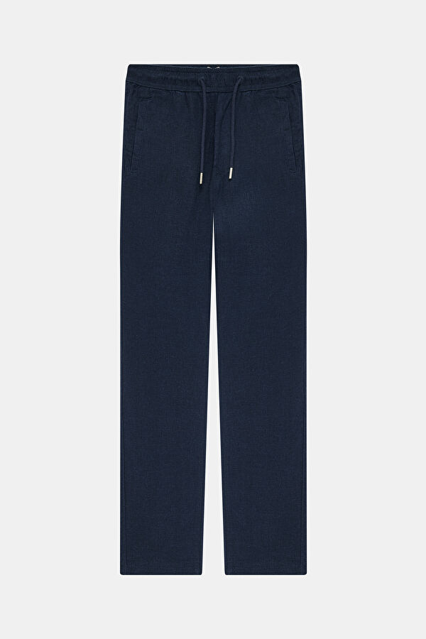 Navy Blue Straight Leg Linen Viscose Men's Trousers