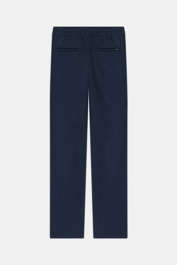 Navy Blue Straight Leg Linen Viscose Men's Trousers 2