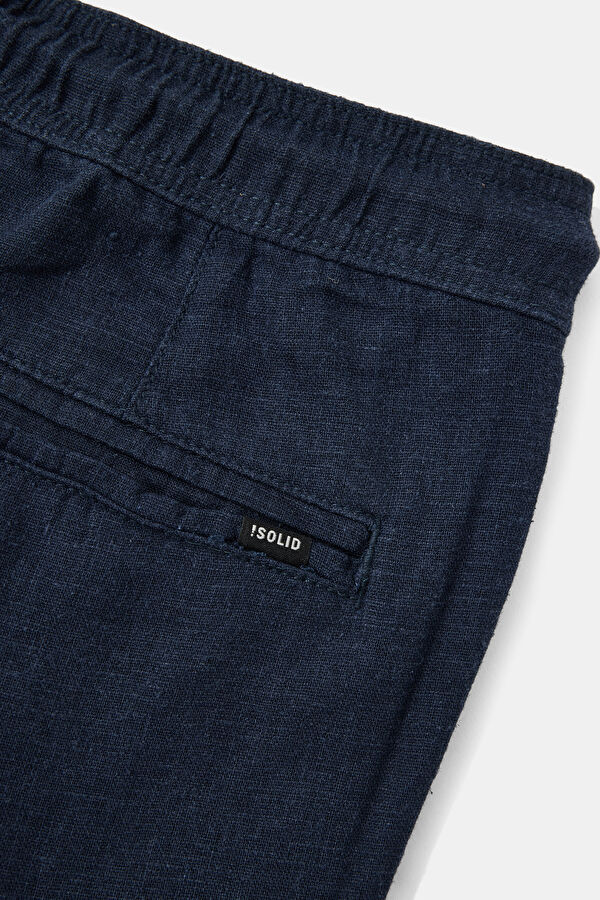 Navy Blue Straight Leg Linen Viscose Men's Trousers 4