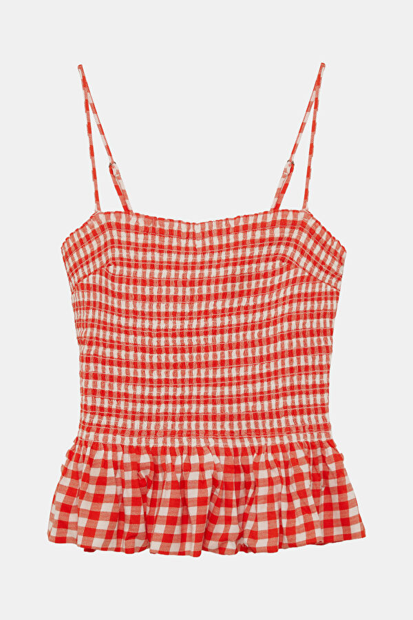 Red Patterned Strappy Women's Blouse