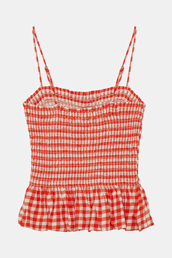 Red Patterned Strappy Women's Blouse 2