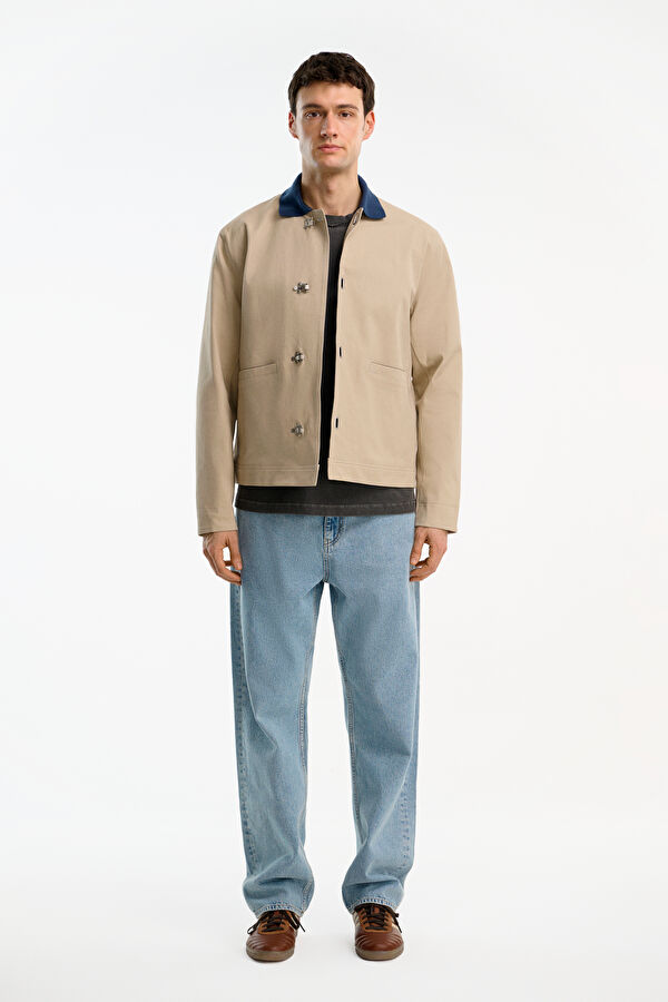 Beige Buttoned Cotton Elastane Men's Jacket 3