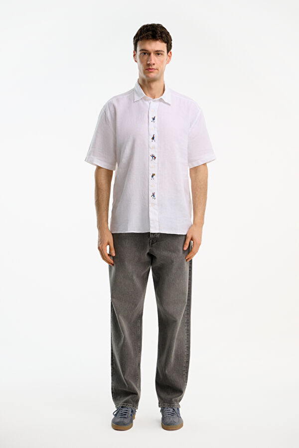 Relax Fit White Embroidered Men's Shirt 3