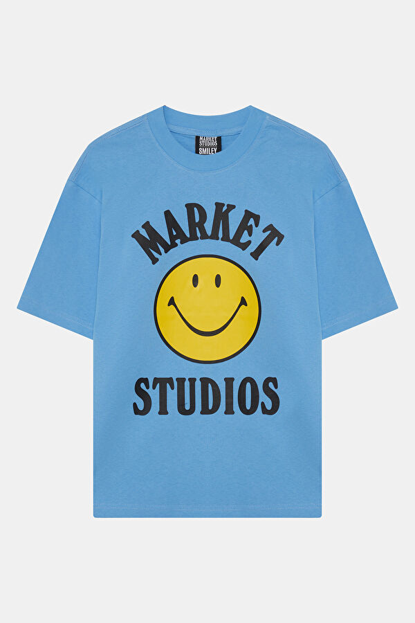 Men's Relaxed Fit Blue Crew Neck Printed T-Shirt