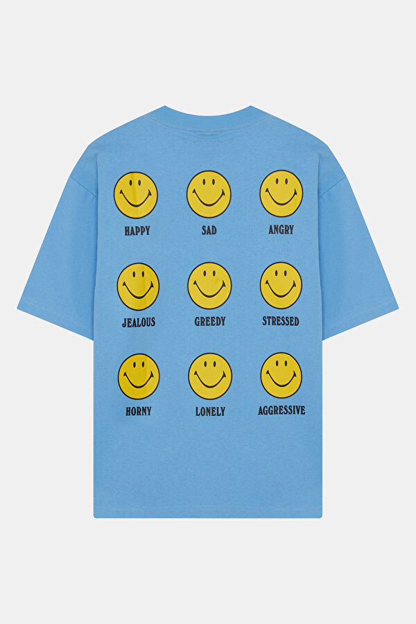 Men's Relaxed Fit Blue Crew Neck Printed T-Shirt 3
