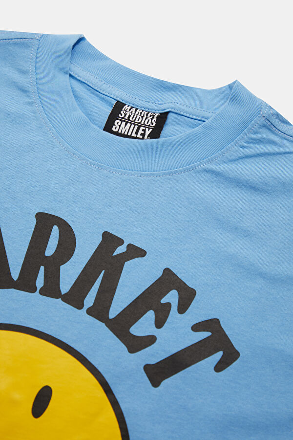 Men's Relaxed Fit Blue Crew Neck Printed T-Shirt 4