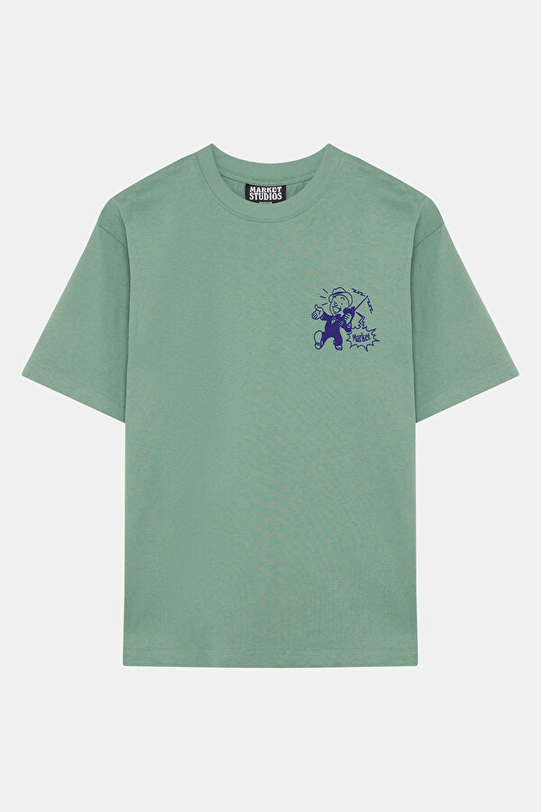 Relax Fit Green Crew Neck Printed Men's T-Shirt