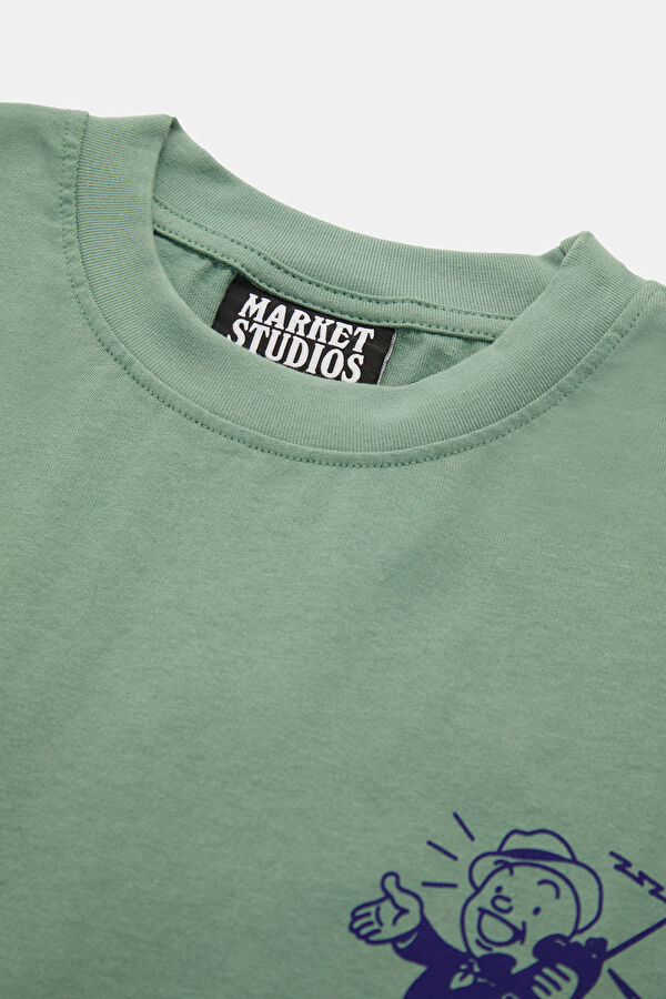 Relax Fit Green Crew Neck Printed Men's T-Shirt 3