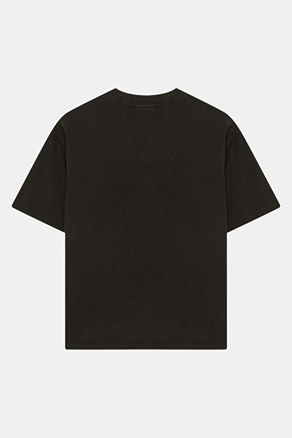 Men's Relaxed Fit Black Crew Neck Printed T-Shirt 2