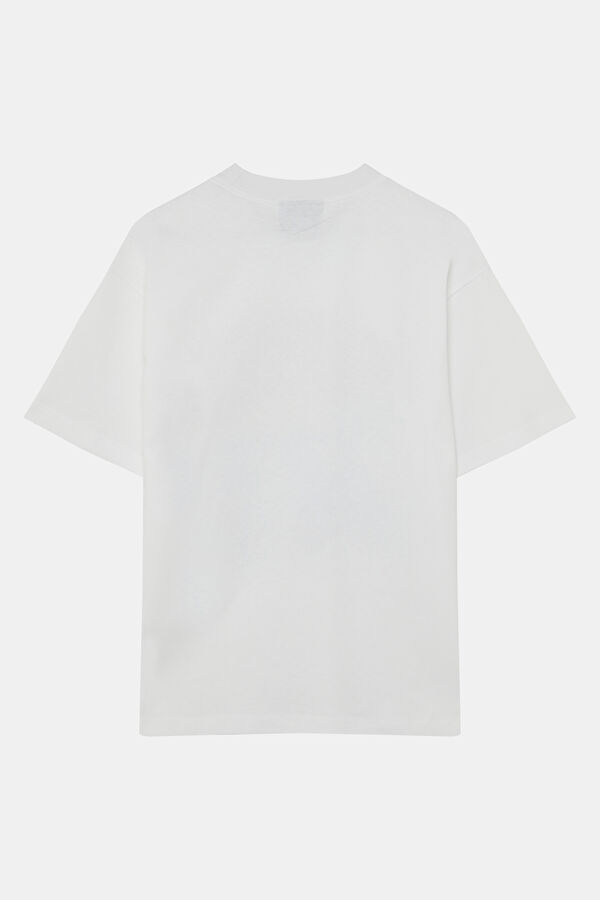 Relax Kalıp Beyaz Bisiklet Yaka Baskılı Erkek T-Shirt 2
