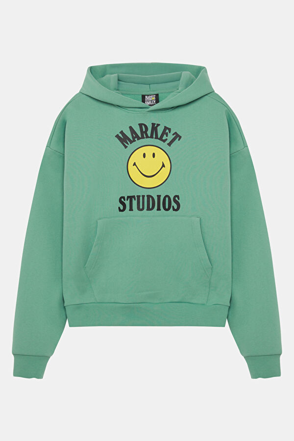 Yeşil Relax Kalıp Kapuşonlu Erkek Sweatshirt