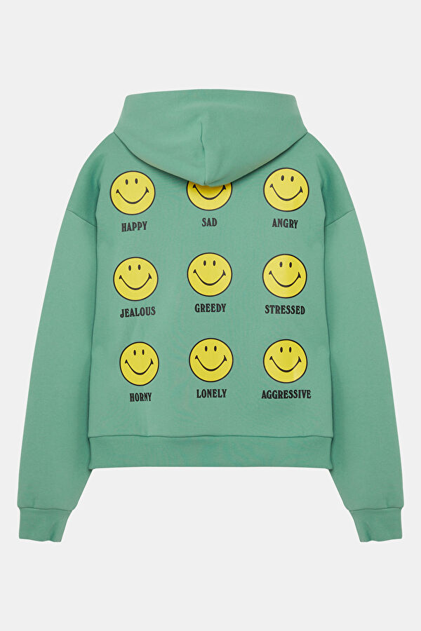 Yeşil Relax Kalıp Kapuşonlu Erkek Sweatshirt 2