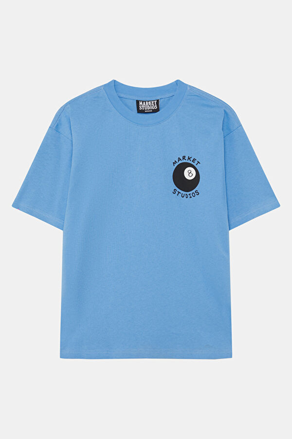 Relax Fit Blue Crew Neck Printed Men's T-Shirt