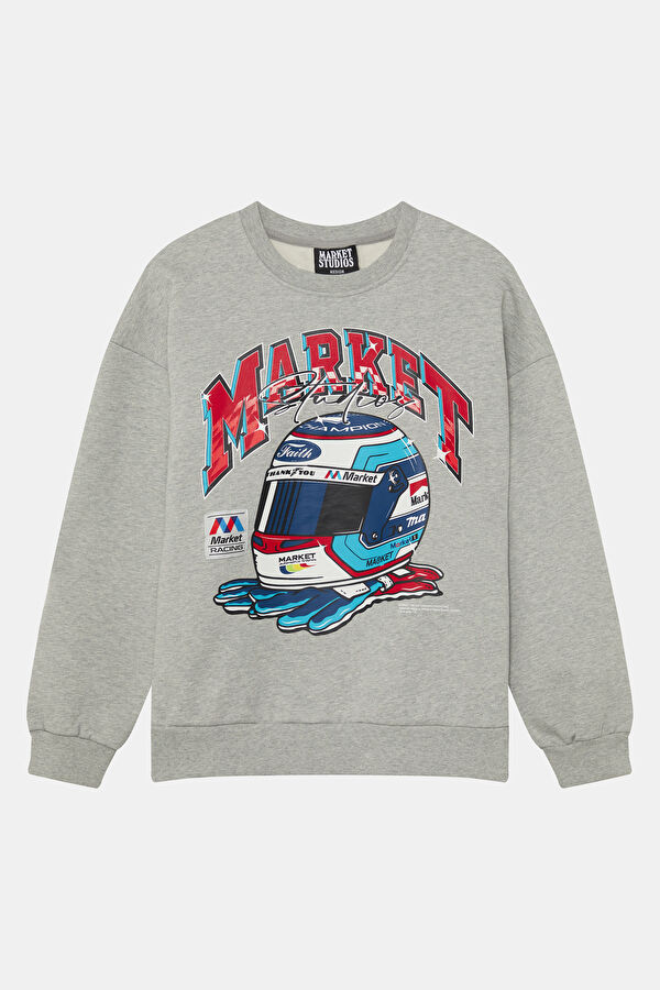 Gri Relax Kalıp Bisiklet Yaka Erkek Sweatshirt