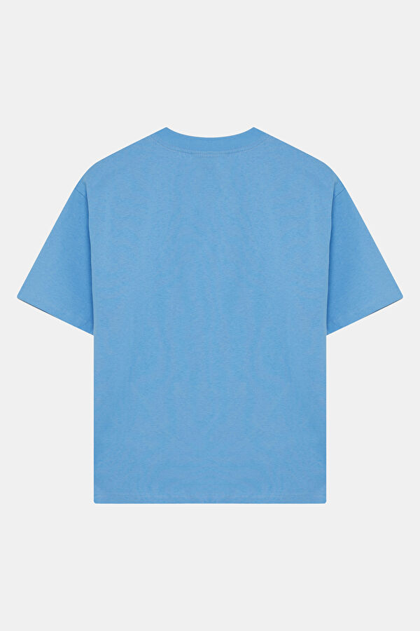 Men's Relaxed Fit Blue Crew Neck Printed T-Shirt 5