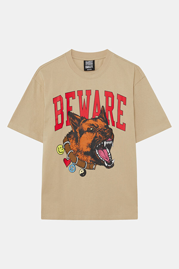 Relax Fit Cream Crew Neck Printed Men's T-Shirt