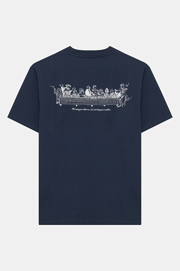Relax Fit Navy Blue Crew Neck Printed Men's T-Shirt 2