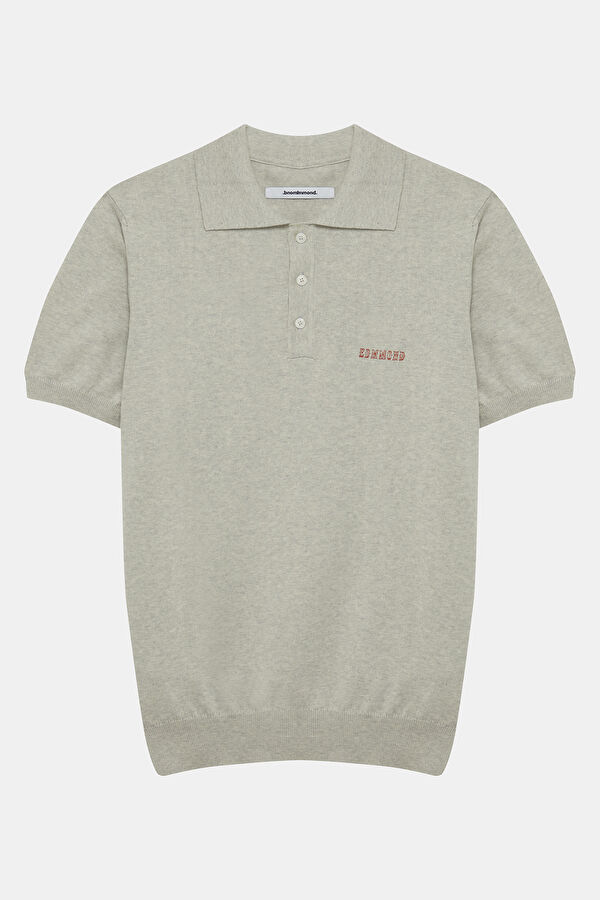 Gri Polo Yaka Nakışlı Erkek T-Shirt