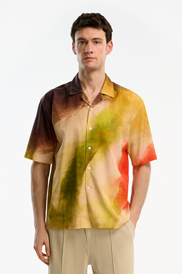 Relax Fit Multicolored Gradient Pattern Resort Collar Men's Shirt