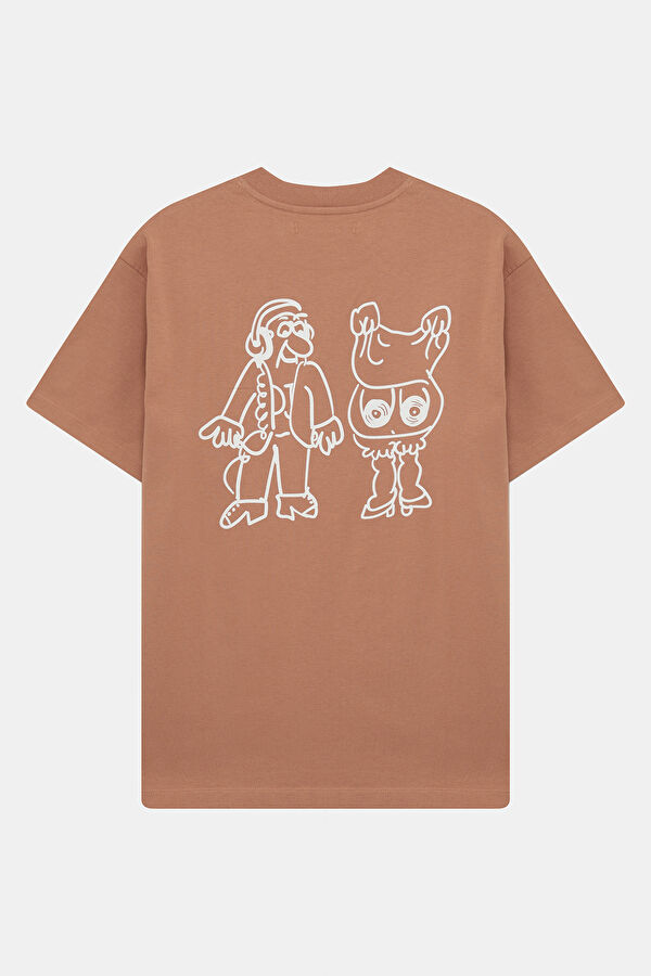 Relax Kalıp Somon Bisiklet Yaka Baskılı Erkek T-Shirt 5