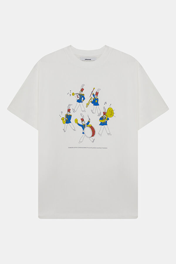 Relax Fit White Crew Neck Printed Men's T-Shirt