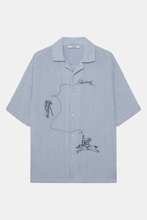 Relax Fit Light Blue Embroidered Resort Collar Men's Shirt 4