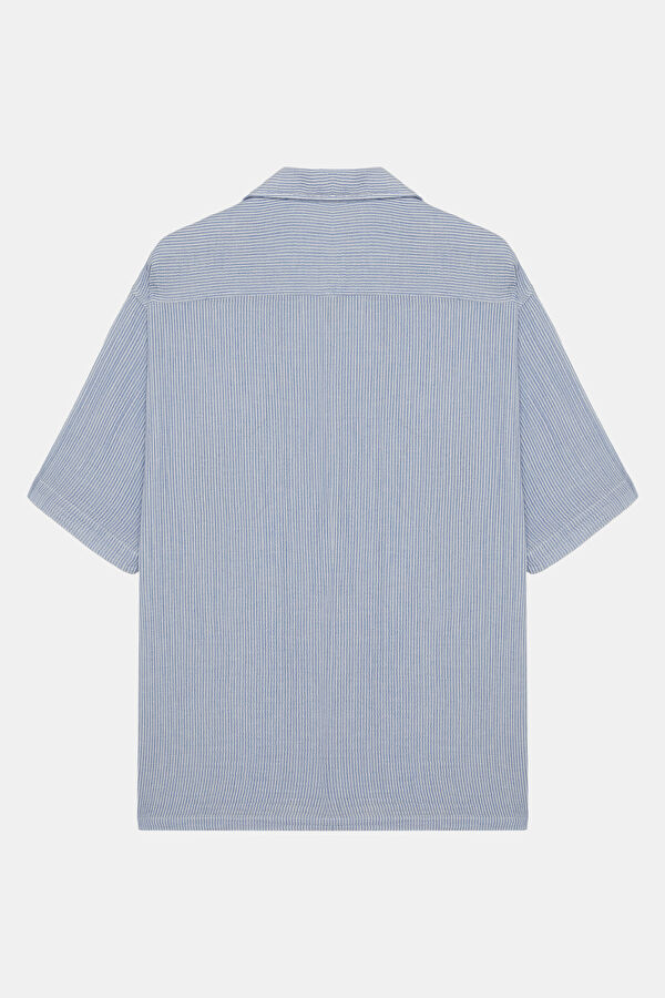 Relax Fit Light Blue Embroidered Resort Collar Men's Shirt 5