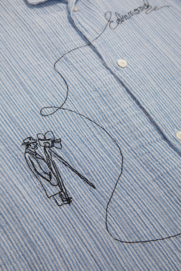 Relax Fit Light Blue Embroidered Resort Collar Men's Shirt 7