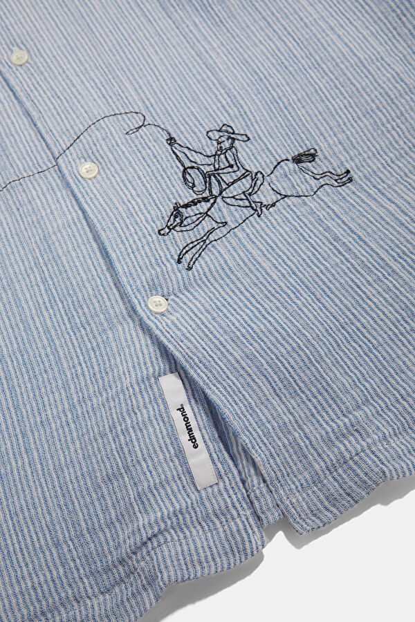 Relax Fit Light Blue Embroidered Resort Collar Men's Shirt 8