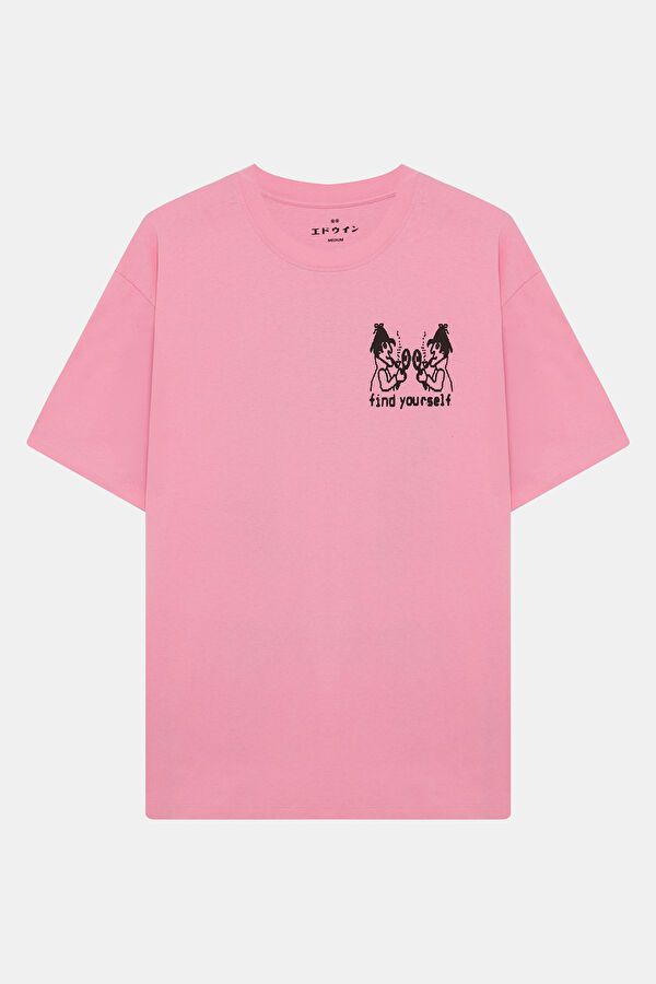 Relax Fit Pink Crew Neck Printed T-Shirt