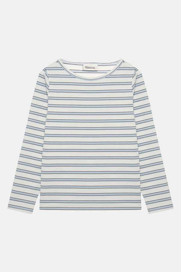 White Striped Patterned Long-Sleeve Women's Blouse