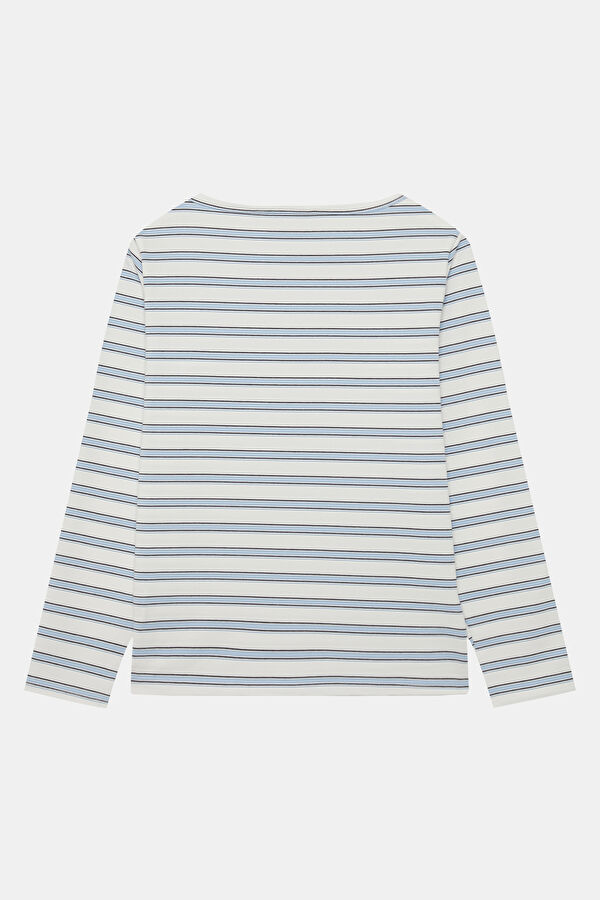 White Striped Patterned Long-Sleeve Women's Blouse 2