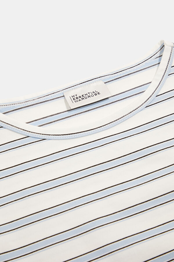 White Striped Patterned Long-Sleeve Women's Blouse 3