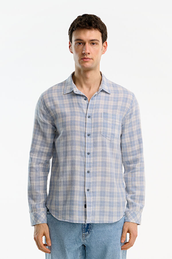Relax Fit Blue Plaid Men's Shirt