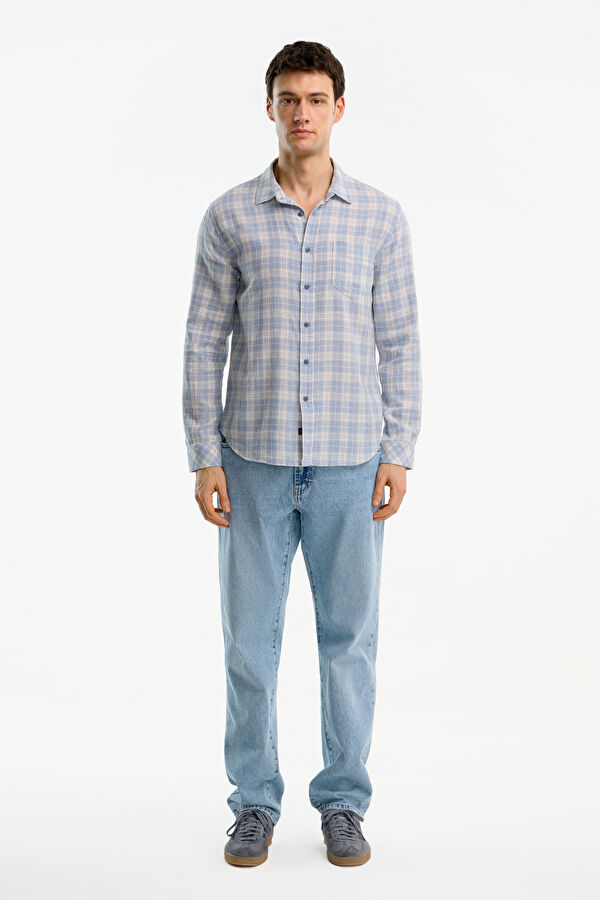 Relax Fit Blue Plaid Men's Shirt 3