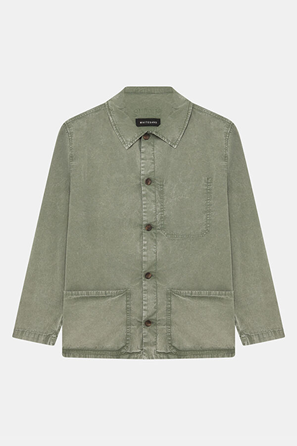 Green Buttoned Cotton/Linen Men's Jacket