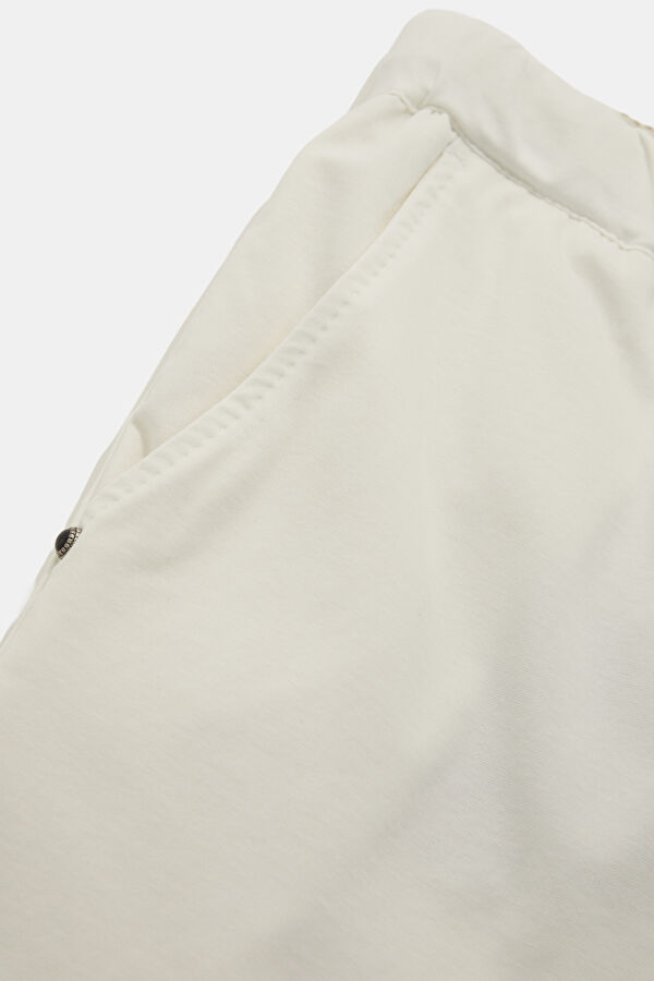 Ecru Straight Leg Cotton Elastane Trousers 4